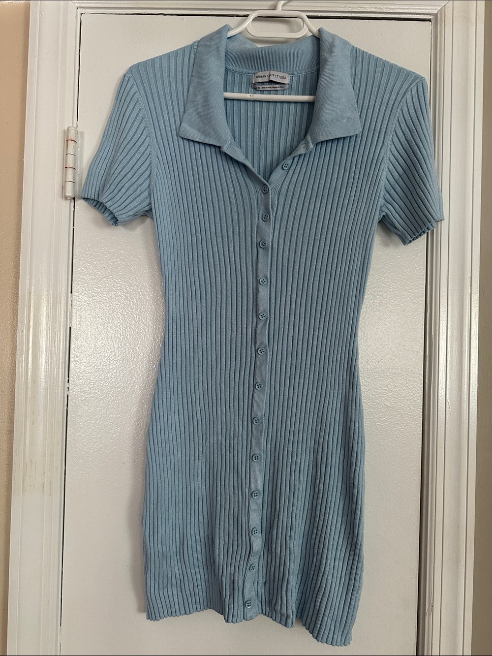 Urban Outfitters Light Blue Ribbed Button‑Front Knit Dress